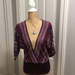 New York & Company Purple Deep V Neck Sweater Top
